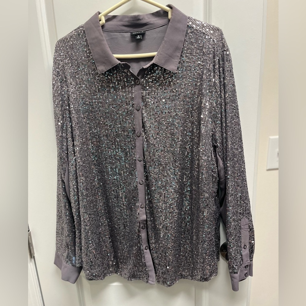 Torrid Madison Sequin Long Sleeve collared button up Shirt SZ 3
